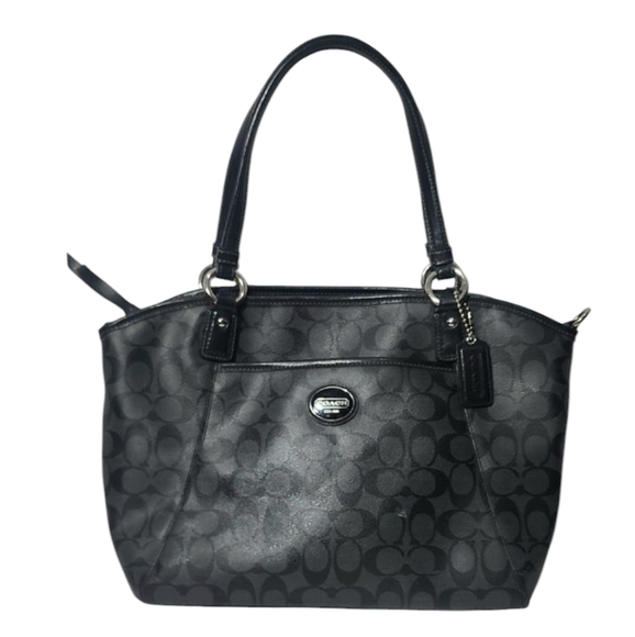 Coach Black/Grey Coated Canvas Signature Logo Peyton Pocket Tote - Picture 2 of 14